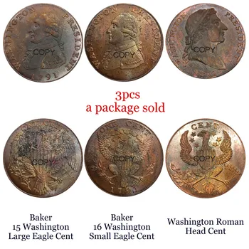 Jungtinės amerikos valstijos, Vašingtonas Pirmininkas 1791 Baker 15 Didelis Erelis Centų 16 Mažų Erelis Centų 1792 Romos Galvos Centų Raudona, Vario monetų Kopijos