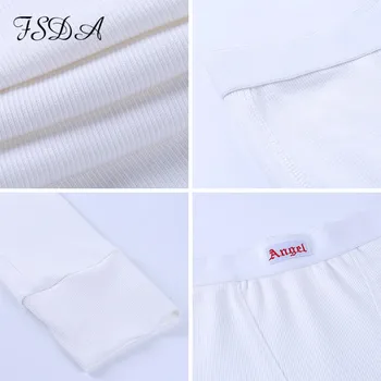 FSDA 2020 m. Vasarą Ilgai Ribber Kelnės Baltos spalvos Siuvinėjimo Moterų Streetwear Apačioje Poilsiu Sweatpants Aukšto Liemens Kelnės