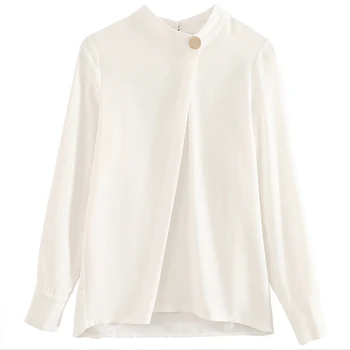 2020 m. Pavasarį Naujas ilgomis Rankovėmis Stovėti Apykaklės, Elegantiškas Šifono Palaidinė Moterims vientisos Spalvos Prarasti Slim Lady ' s Shirt Balta Palaidinė 9041 50