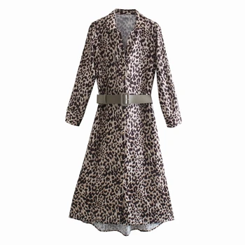 Moterų Leopard Suknelė Su Diržo 2020 M. Rudenį Naujų Mados Ilgomis Rankovėmis Senovinių Spaudinių Feminino Vestidos