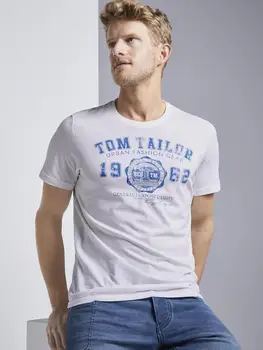 Vyriški marškinėliai Tom Tailor 481305 ryškios vasaros vest į kiekvieną dieną madingi su spausdinimo su užrašu gražus darbas sportiškas minkštos medvilnės patogiai spalva jaunimo klubas, lengvai atsitiktinis Fitneso V kaklo