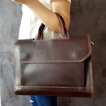 2019 natūralios odos moteriški portfelis moterų 14 colių nešiojamas rankinėje ponios didelės talpos pečių maišą verslo crossbody krepšiai