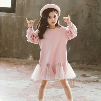 Mergaičių Suknelė Šalis Paauglys Pynimas Rožinė Princesė Dress Mergaitė 2020 M. Pavasarį, Rudenį, Žiemą, Vaikams, Suknelės Mergaitėms Ilgomis Rankovėmis Viršūnes