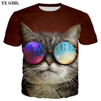 YX Mergina Moteriški Vyrai Vasaros Cool Poliesteris Tees Cute Kačių Lil Bub 3d Spausdinimo Marškinėlius Moterims, Vyrams, Atsitiktinis Gyvūnų marškinėliai Topai