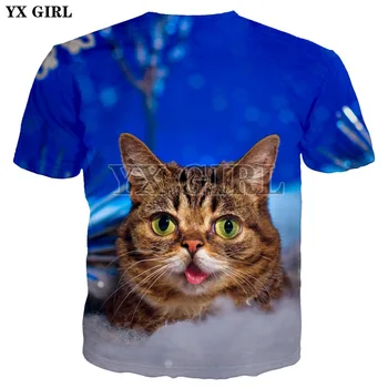 YX Mergina Moteriški Vyrai Vasaros Cool Poliesteris Tees Cute Kačių Lil Bub 3d Spausdinimo Marškinėlius Moterims, Vyrams, Atsitiktinis Gyvūnų marškinėliai Topai