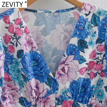 Zevity Naujas Moterų Elegantiškas V Kaklo Gėlių Spausdinti Atsitiktinis Slim Linijos Mini Suknelė Moterų ilgomis Rankovėmis Pusėje Užtrauktukas Prašmatnus Vestido DS4848
