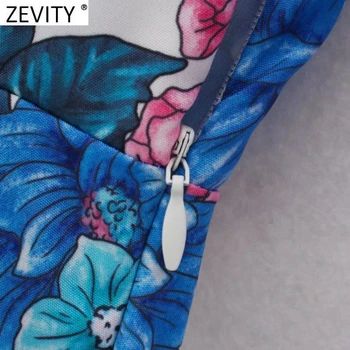 Zevity Naujas Moterų Elegantiškas V Kaklo Gėlių Spausdinti Atsitiktinis Slim Linijos Mini Suknelė Moterų ilgomis Rankovėmis Pusėje Užtrauktukas Prašmatnus Vestido DS4848