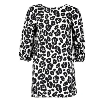 40# Moterims Atsitiktinis Leopardas Spausdinti Suknelės Prarasti Mini Suknelė 3/4 Rankovėmis O-kaklo Suknelė Atostogų Atsitiktinis Palaidų Atostogų Suknelės Vestido