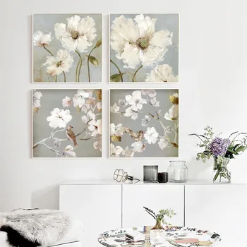 Kinų Stiliaus Baltos Gėlės Plakatas Drobė Spausdinti Tapybos Sienos Meno Kambarį Namo Apdaila