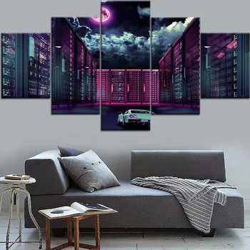 Sistema, 5 vnt HD Spausdinti Tapybos Neon Synthwave Abstrakcijos Miesto Statybos Tapybos Tipo Plakatas Šiuolaikinės Dekoratyvinės Miegamasis