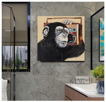 Pardavimo rankomis dažyti aliejus, tapyba gyvūnų mielas judėjimo beždžionė peilis tapybos miegamojo puošmena viešbučio fojė neturi vaikų kambarys s