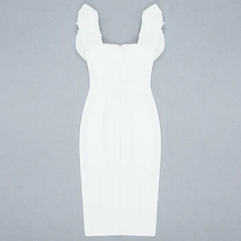 Moterų Tvarstis Bodycon Suknelė Moterų V-Kaklo Ruffles Baltos Spalvos Elegantiška Suknelė Be Rankovių Vakarą Klubo Seksualus Šalis Suknelė