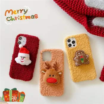 Linksmų Kalėdų Atveju iPhone 12 XR 11 Pro XS Max X Pliušinis Santa Claus Apima, 
