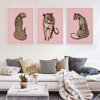 Mados Leopard Šiaurės Plakatai Ir Spausdina Drobė Sienos Menas Spausdinti Pink 