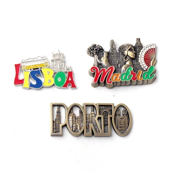 1 Vnt Kūrybos 3D Metalo Magnetas Šaldytuvas Lipdukai Dervos Lipdukas Šaldytuvas Porto Madrido Lisboa Turistinių Suvenyrų, Namų Dekoro Prekes