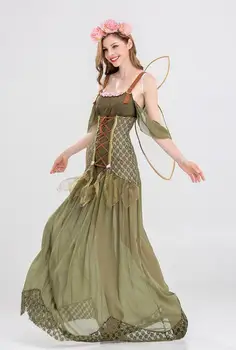 Suaugusiųjų Žalia Elf Cosplay Suknelė Miško Fėja Tinkerbell Kostiumas Moterims Helovinas Fancy Dress Apranga su sparno ir vinjetė