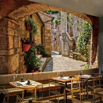 Custom 3D Tapetai Freskomis Europos Miestas Street View Foto tapetų Virtuvė, Gyvenamasis Kambarys, Restoranas Namų Puošybai Tapyba