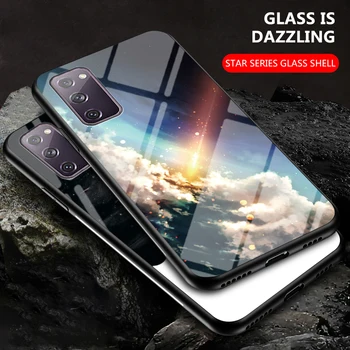 KEYSION Žvaigždėtą Grūdintas Stiklas Telefono dėklas Samsung S20 FE Dangaus Modelis Sunku Galinį Dangtelį Galaxy S20 Ultra S20 S20 Plius