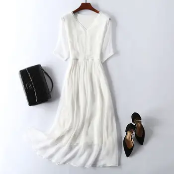 Nekilnojamojo Šilko Vasaros Suknelė 2020 M. Derliaus Elegantiškas Maxi Šalis Suknelė Moterims Drabužių Ponios Suknelės, Šaliai, Balta Suknelė Vestidos 18003