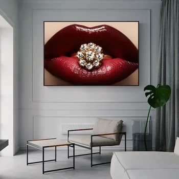 Drobė, tapyba seksualus lūpų art deco tapybos spausdinimo golden sienos plakatas namų sienų apdaila