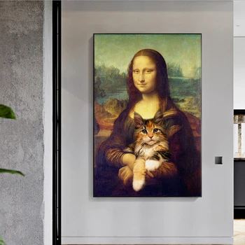 Juokinga Meno Mona Lisa, turinti Katė Drobės, Paveikslai, Sienos Menas, Plakatų ir grafikos Da Vinci Garsaus Wall Art Nuotraukų, Namų Puošybai