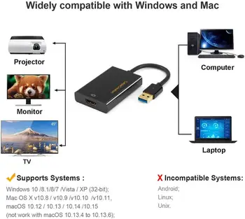 USB į HDMI Adapteris (Rodyti Nuorodą Chipset), CableCreation USB 3.0 Išorinis Vaizdo plokštė Windows, Mac ir Daugiau, Juoda