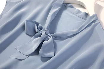 Moterų Gryno Šilko Top Marškinėliai Palaidinė Laivapriekio Kaklaraištis Kaklo trumpomis rankovėmis, vientisų spalvų dydis M L XL JN466