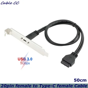 0,5 m USB 3.1 Tipas-C moterį, USB 3.0 20Pin pagrindinėje Plokštėje Panel Mount Kabelis Su Galinio PCI Nugaros Skydelio Plėtra Laikiklis prie PC