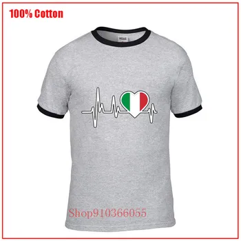 Italija Širdies Vėliava Grafinis Marškinėlius Organinės Medvilnės vyriški Marškinėliai Vyrams Apvalios Apykaklės Tee Marškinėliai trumpomis Rankovėmis 