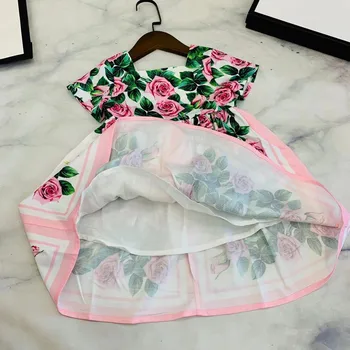 Aukštos klasės vaikų drabužiai 2021 m. vasarą naujų mergaičių trumpomis rankovėmis Atspausdintas Suknelė