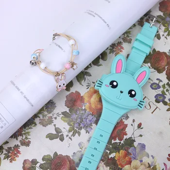 Mielas Triušis Merginos Laikrodžiai su Apyrankė Flip Cover Gumos Elektroninių Vaikams Žiūrėti Vaikas Laikrodis Relogio Feminino Infantil Saati