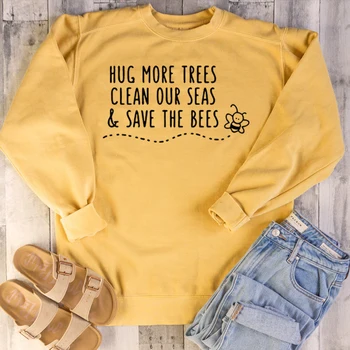 Apkabinti Daugiau Medžių Valyti Mūsų Jūras Ir Išsaugoti Bitės Moterų Hoodies Puloveris Negabaritinių Marškinėlius Rožinė Moters Drabužius Būti Natūra Viršūnes Lašas