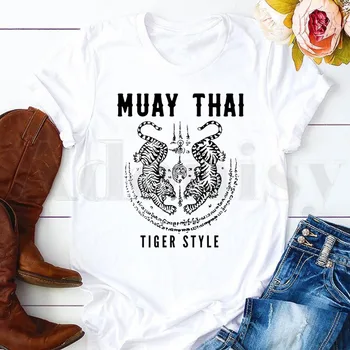 Muay Thai Kick Tailandas Kovos Moterų Marškinėliai Harajuku Moterų trumpomis Rankovėmis T-shirt Vasaros Marškinėlius Drabužiai