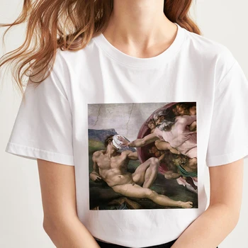 Klaidingą Mona Lisa grožio mergina, valgyti cukraus spausdinti vasaros suknelė Harajuku atsitiktinis mados ins asmenybės moteriški marškinėliai topai