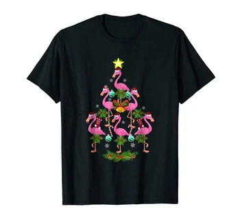 Medžio Flamingo Pink Santa Hat Kalėdų Juokinga, Juoda T-Shirt Dovana