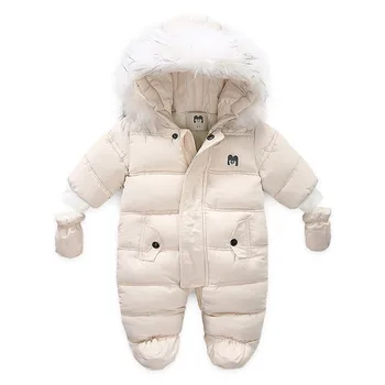 Naujas žiemos vaikai Naujagimiui medvilnės drabužius ilgomis rankovėmis, šiltas sniegas Tirštėti kombinezonus baby girl berniukas Romper Ir pirštinės, striukės