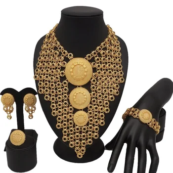 Moterų karoliai naujas dizainas dubajus aukso karoliai afrikos didelis papuošalų rinkiniai vestuvių nuotaka papuošalai aksesuaras fine jewelry