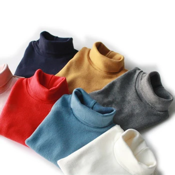 Nauja Vaikų marškinėlius berniukai Žiemos Tirštėti Pridėti vilnos marškinėliai Mergaitėms vientisos spalvos ilgomis rankovėmis viršūnes Medvilnės Golfo marškinėliai, garcon