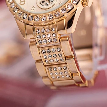 Bling Kristalų Moterų Laikrodžiai, Aukso Mados Ženevos Vyriški Kvarcas Žiūrėti Nerūdijančio Plieno Ponios Laikrodis Relojes Mujer 2020 relogio