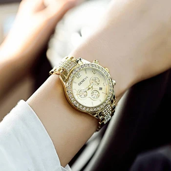 Bling Kristalų Moterų Laikrodžiai, Aukso Mados Ženevos Vyriški Kvarcas Žiūrėti Nerūdijančio Plieno Ponios Laikrodis Relojes Mujer 2020 relogio