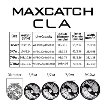 Maximumcatch CLA 3-10WT Klasikinis Skristi Žvejybos Ritės Clicker Diskiniai Drag Sistema CNC Staklės, Supjaustyti T6061 Aliuminio Skristi Ritės