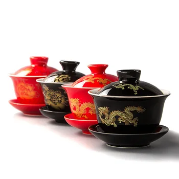 Keramikos Red dragon Gaiwan Arbatos Rinkinys Teaware,gai wan dubenį puodelis Kung Fu teacup ranka-dažytos arbatos dubenėlį arbatos rinkinys