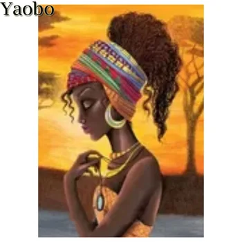 Afrikos moteris Diamond siuvinėjimo kvadratiniu turas mozaikos cirkonio 5d 