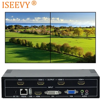 ISEEVY 4 Kanalų Vaizdo Siena Valdytojas 2x2 HDMI DVI VGA USB Vaizdo Procesorius su RS232 Kontrolė 4 TV Sujungimas