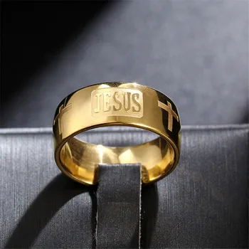 Vyriški Jėzaus Kryžiaus Žiedas Aukso Spalvos Nerūdijančio Plieno Malda Krikščionių Žiedai Moterims/Vyrams Religinių Juvelyrikos Anillos 2019