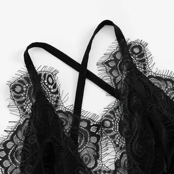 Mados Moterų Šilko Seksualus Babydoll Nėriniai naktiniai drabužiai Bodysuit dovana Draugei Sleepwear Visą Sezoną Patogiai Reguliuoti-dirželiai