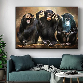 AAHH Drobės Tapybos Gyvūnų Beždžionė Sienos Meno Trys Juokingi Orangutans Aliejaus Tapybai Sienos Nuotrauka už Namų Dekoro Plakatai ir Spausdina