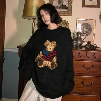 Cub Žakardo Megztinis mergaitės dėvėti laisvus rudens ir žiemos naujas megztinis megztinis, striukė [išsiunčiamas per 5 dienas]