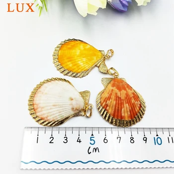 Natūralus lukštais pakabukas ventiliatoriaus formos sea shell pakabukai už karoliai padaryti, padengtą aukso spalvos pakabukas