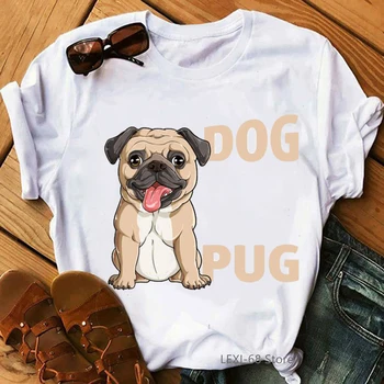 Pug šuo gyvūnų spausdinti marškinėlius moterims Labradoro Širdies Valentino Dienos Dovanas, skirtas Šunų Mėgėjams marškinėliai femme juokinga 